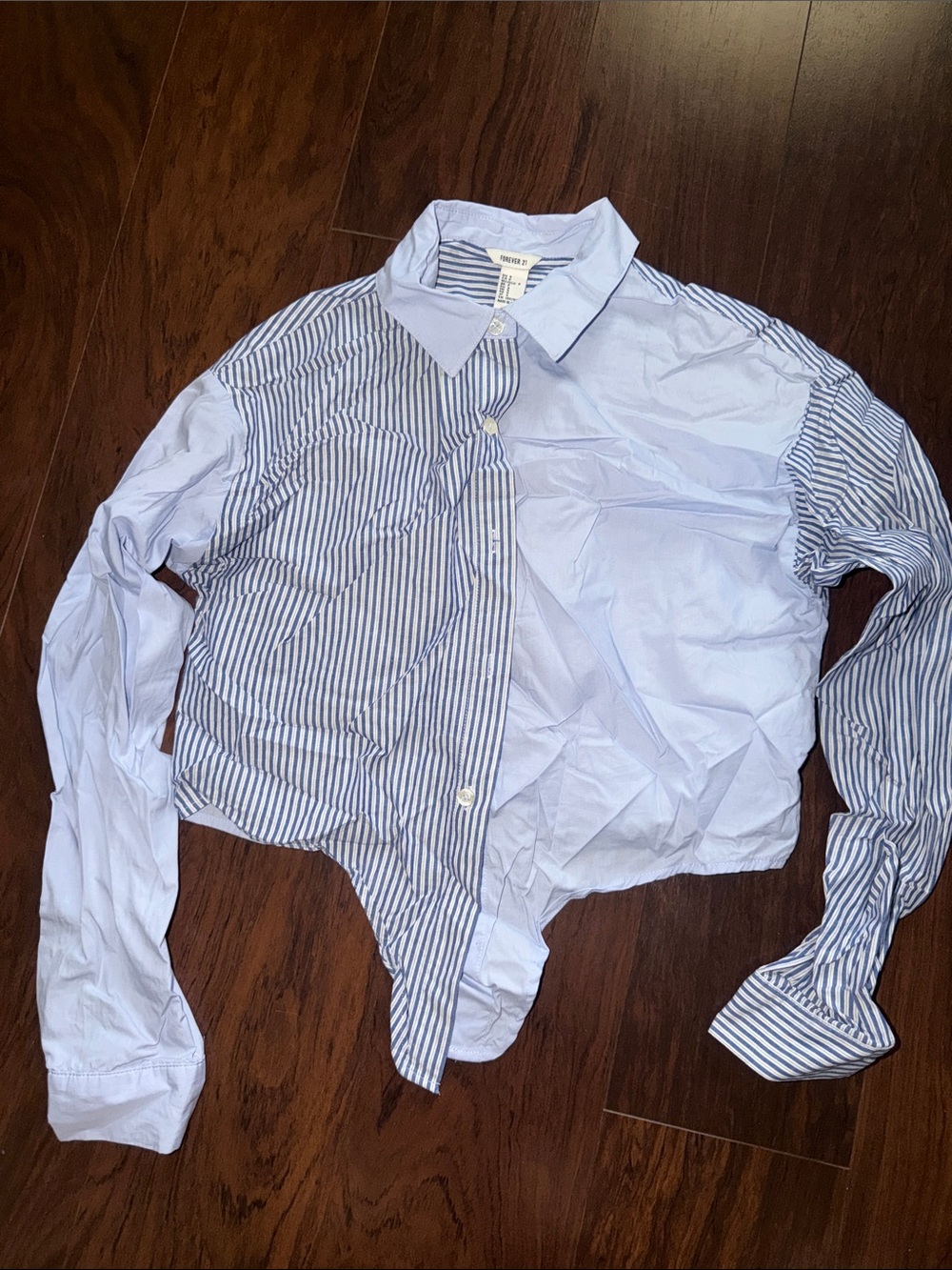 Forever 21 Blue and White Mixed-Stripe Button Shirt